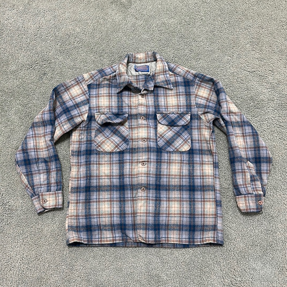 Vintage PENDLETON Wool Flannel Shirt 70s 80s Flap Pockets